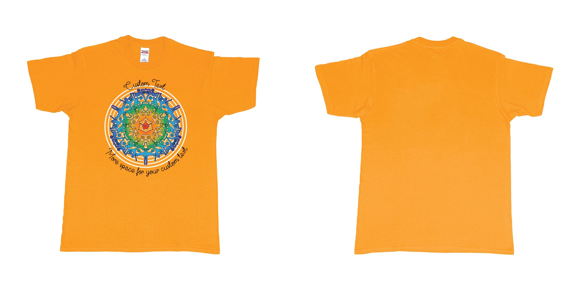 Custom tshirt design yoga mandala in fabric color gold choice your own text made in Bali by The Pirate Way