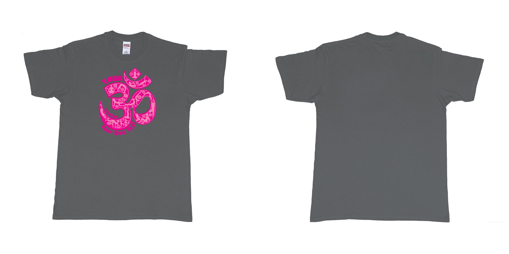 Custom tshirt design yoga om people doing yoga chakras t shirt personalised printing bali in fabric color charcoal choice your own text made in Bali by The Pirate Way