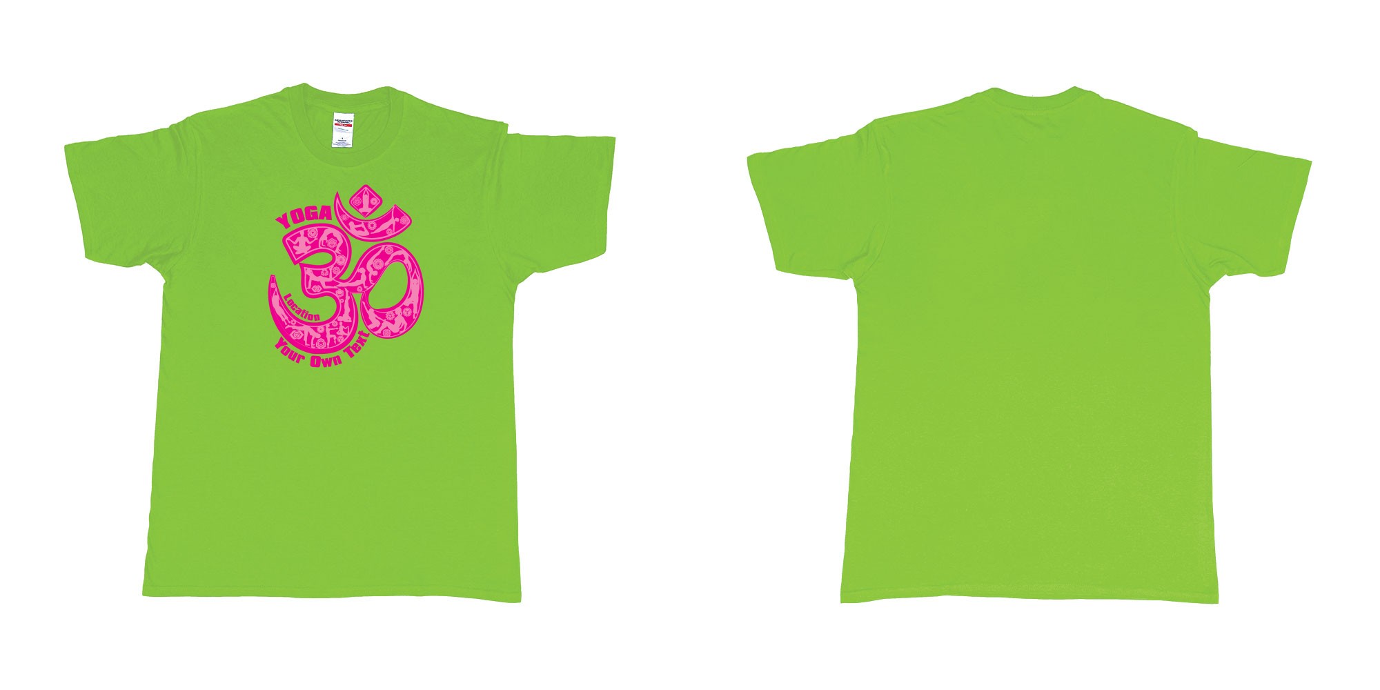 Custom tshirt design yoga om people doing yoga chakras t shirt personalised printing bali in fabric color lime choice your own text made in Bali by The Pirate Way
