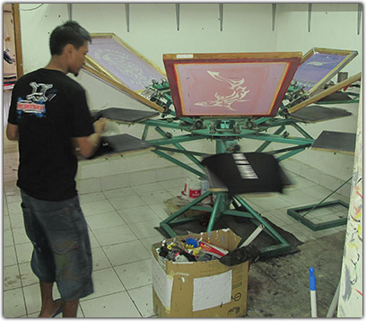 Andy at the silk screen printing table